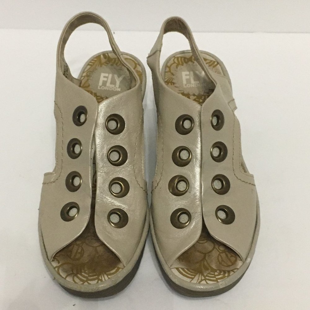 Fly London Ylva Lace Up Slingback Metallic Wedge Heel Platform 38 Sandal Shoes